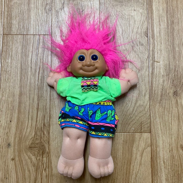 Vintage Russ Berrie & CO Troll Doll Plush 10” Pink Hair 90s Beachwear Swim