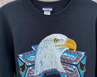 Sudadera vintage de los 90 con cuello redondo y águila calva americana, fabricada en EE. UU., talla 2XL XXL.