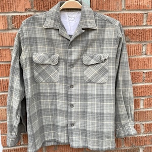 Camisa vintage de lana a cuadros Towncraft de los años 60, Penney's Japan, talla mediana, cuello con lazo.