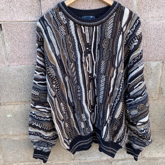 Florence Tricot Vintage Mens XL Beige/Brown 3D Textured Knit Coogi Style Sweater