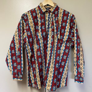 vintage Roper Western Button Down Shirt Womens Size Medium Cowboy all over design