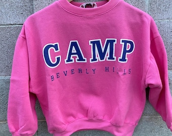 Vintage Camp Beverly Hills Sweatshirt Medium Pink Logo 80s Sweater