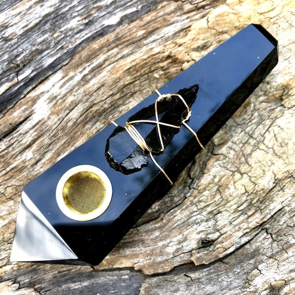 Obsidian Pipe, Gemstone Pipe, Customized Pipe, Arrowhead Pipes, Gifts for him, Ceremonial Pipe, Stone Pipe, Smoking Pipe, Black Obsidian