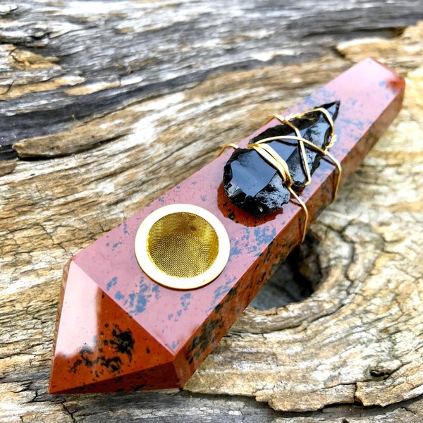 Red Obsidian, Stone Pipe, Arrowhead Pipe, Obsidian Pipe, Custom Pipe, Gemstone Pipe, Smoke Pipe, Gift for dad, Tobacco Pipe, Ceremonial Pipe