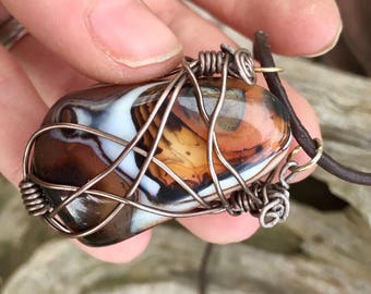 Agate Pipe and Necklace, Gemstone Pipe, Crystal Pipe, Agate Pendant, Wire Wrapped Pendant, Agate Pendant Necklace, Pendants, Agate Necklace