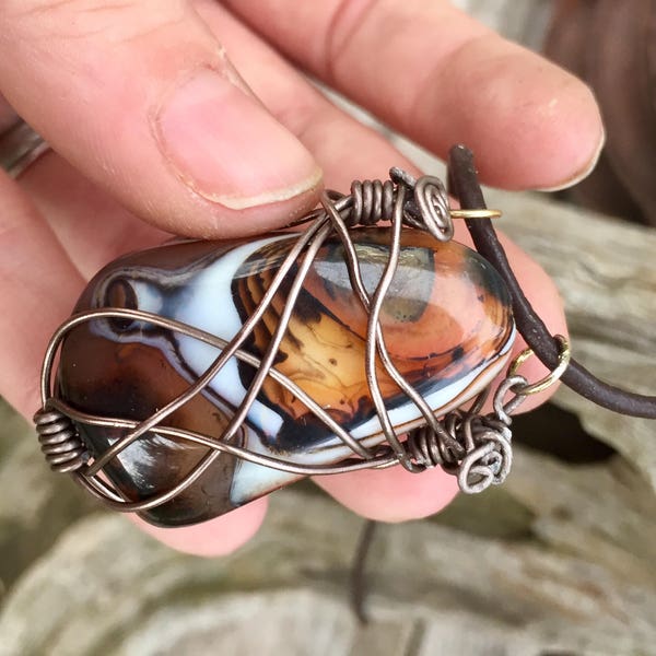 Agate Pipe and Necklace, Gemstone Pipe, Crystal Pipe, Agate Pendant, Wire Wrapped Pendant, Agate Pendant Necklace, Pendants, Agate Necklace