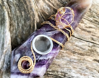 Purple Amethyst Pipe, Custom Pipe, Crystal Pipe, Natural Amethyst, Smoke Pipe, Amethyst Pipe, Wire Wrapped, Girly Pipes, Quartz Crystal Pipe