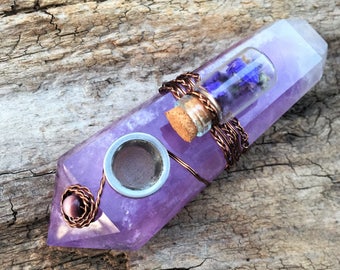 Natural Lavender, Amethyst Pipe, Lavender Terrarium, Gifts for Her, Crystal Pipe, Lavender Healing, Quartz Crystal Pipe, Purple Crystal Pipe