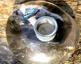 Rare Phantom Quartz, Crystal Pipe, Custom Crystal Pipe, Abalone and Crystal, Sparkly Pipe, Pretty Pipe, Quartz Pipe, Smoke Pipe, Pocket Pipe