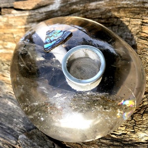 Rare Phantom Quartz, Crystal Pipe, Custom Crystal Pipe, Abalone and Crystal, Sparkly Pipe, Pretty Pipe, Quartz Pipe, Smoke Pipe, Pocket Pipe