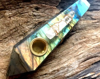 Labradorite Pipe, Smoke Pipe, Crystal Pipe, Crystal Healing Pipe, Chakra Healing, Labradorite Lovers, Custom Pipes, Pretty Pipe, Stone Pipes