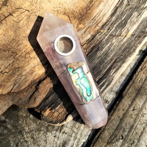 Light Amethyst Crystal Pipe, Abalone Natural Crystal Smoking Pipe, Custom Pipe, Girly Pipe, Quartz Pipe, Hippie Pipes, Healing Crystal, Gift image 3