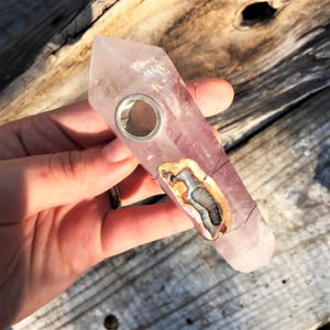 Light Amethyst Crystal Pipe, Abalone Natural Crystal Smoking Pipe, Custom Pipe, Girly Pipe, Quartz Pipe, Hippie Pipes, Healing Crystal, Gift image 2