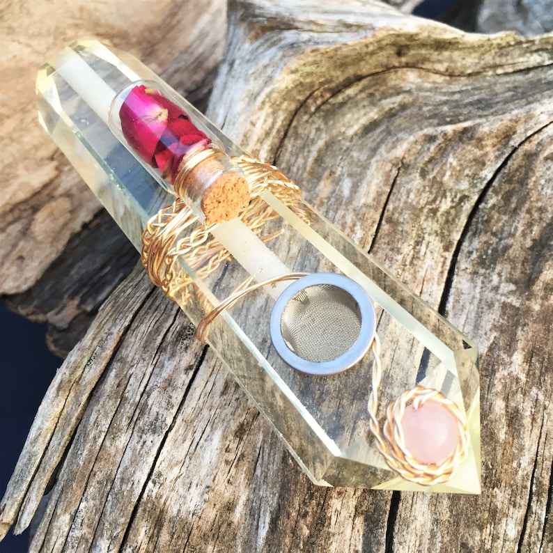 Large Clear Pipe Rose Quartz Crystal Pipe Glass Pipe Etsy