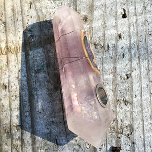Light Amethyst Crystal Pipe, Abalone Natural Crystal Smoking Pipe, Custom Pipe, Girly Pipe, Quartz Pipe, Hippie Pipes, Healing Crystal, Gift image 5