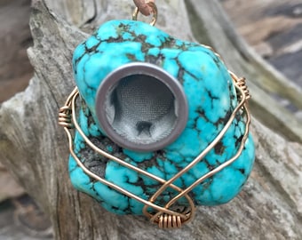 Turquoise Pipe, Pendant Pipe, Pendant Necklace, Turquoise Pendant, Tobacco Pipes, Boho Style, Boho Hippie Gifts, Crystal Pipes, Girly Pipes