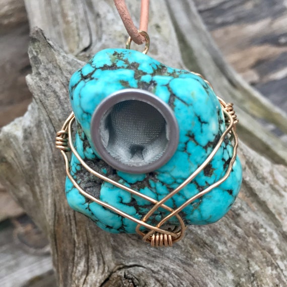 Turquoise Pipe, Pendant Pipe, Pendant Necklace, Turquoise Pendant, Tobacco  Pipes, Boho Style, Boho Hippie Gifts, Crystal Pipes, Girly Pipes