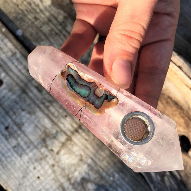 Light Amethyst Crystal Pipe, Abalone Natural Crystal Smoking Pipe, Custom Pipe, Girly Pipe, Quartz Pipe, Hippie Pipes, Healing Crystal, Gift image 10