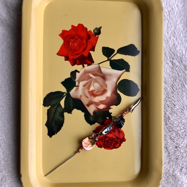Vintage Metal Serving Tray, Tin Serving Tray, Rose Tray, Gifts for Her,  Cute Smoke Accessories, Tin Tray