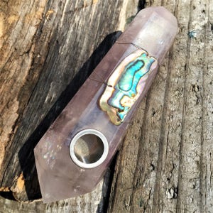 Light Amethyst Crystal Pipe, Abalone Natural Crystal Smoking Pipe, Custom Pipe, Girly Pipe, Quartz Pipe, Hippie Pipes, Healing Crystal, Gift image 4