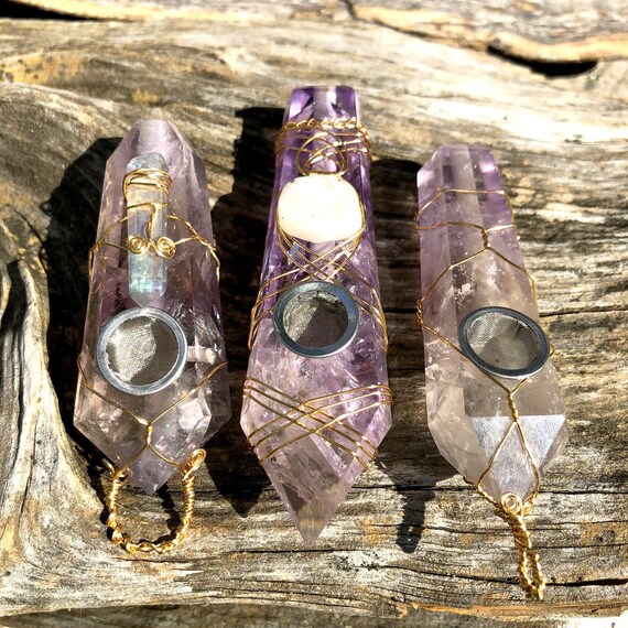 Crystals Quartz Pipe Glass Smoking Pipe Wire Wrapped Crystal Gemstone