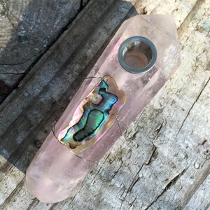 Light Amethyst Crystal Pipe, Abalone Natural Crystal Smoking Pipe, Custom Pipe, Girly Pipe, Quartz Pipe, Hippie Pipes, Healing Crystal, Gift image 6