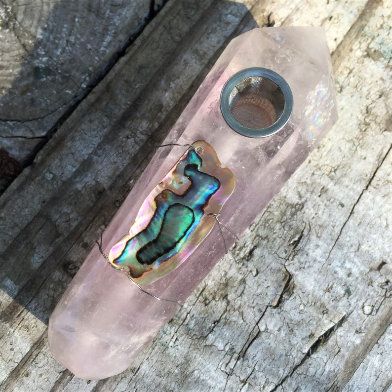 Light Amethyst Crystal Pipe, Abalone Natural Crystal Smoking Pipe, Custom Pipe, Girly Pipe, Quartz Pipe, Hippie Pipes, Healing Crystal, Gift image 6