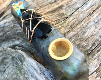 Arrowhead Pipe, Labradorite Pipe, Custom Pipe, Gifts for him, Crystal Healing, Chakra Healing, Stone Pipe, Smoke Pipe, Labradorite Healing