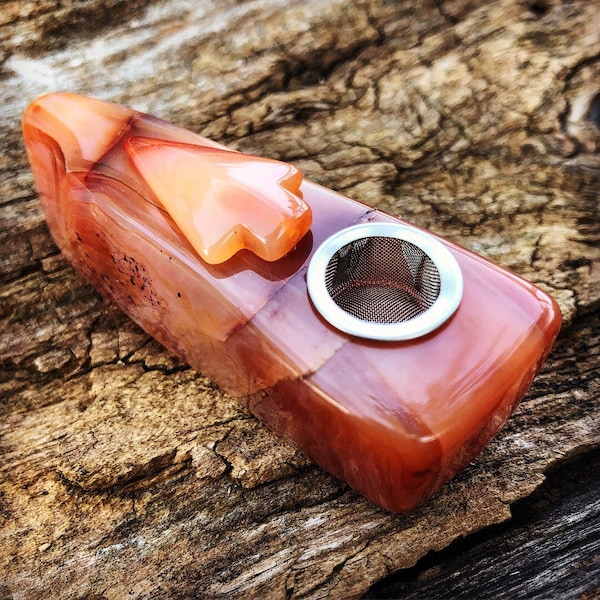 Agate Pipe, Gemstone Pipe, Customized Pipe, Arrowhead Pipes, Gifts for him, Ceremonial Pipe, Stone Pipe, Smoking Pipe, Orange Agate