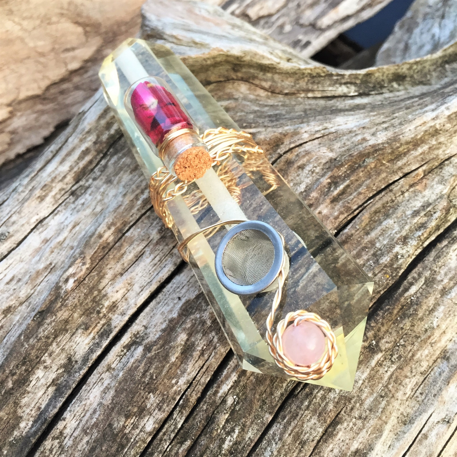 Large Clear Pipe Rose Quartz Crystal Pipe Glass Pipe Etsy