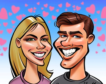 Alla hjärtans dag-karikatyr för 2 personer. Anpassad alla hjärtans dag-present. Alla hjärtans dag-hälsningskort. Alla hjärtans dag-tecknat porträtt.
