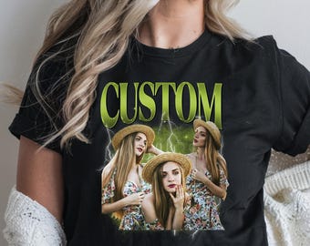 Benutzerdefinierte Freundin Shirt, Freund Shirt, Gesicht Shirt, Bachelorette Überraschung, personalisierte Geburtstag Bootleg Geschenk, Gruppen Shirt