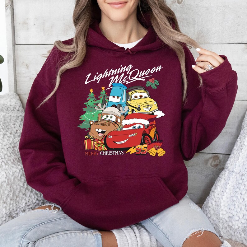 Lightning McQueen Tow Mater Christmas Sweatshirt, Vintage Cars Christmas Shirt, ,Cars Merry Christmas 2024 Shirt, Family Christmas Hoodie image 4