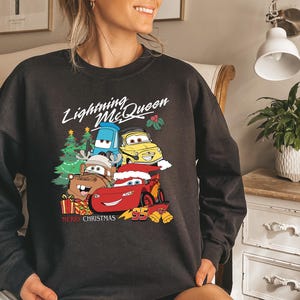 Lightning McQueen Tow Mater Christmas Sweatshirt, Vintage Cars Christmas Shirt, ,Cars Merry Christmas 2024 Shirt, Family Christmas Hoodie image 3
