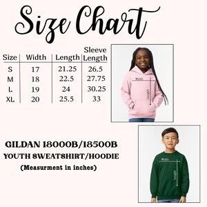 a child's size chart for a hoodie