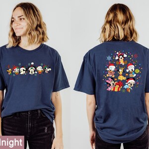 Camiseta navideña familiar de Disney, camiseta navideña de Disney con colores cómodos, camisetas navideñas familiares de Disney de dos caras, camiseta con personajes de Disney
