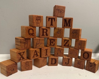 ASL Hardwood Alphabet Blocks (Cherry) - Set of 26 Blocks