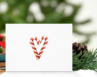 Cute Candy Cane Heart Christmas Card for Boyfriend or Girlfriend - Sweet Candy Cane Card for Love - Holiday Card Set - Blank Inside - CD-082