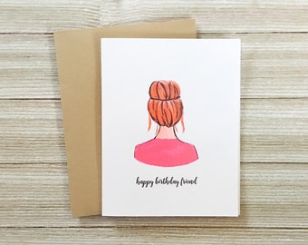 Top Knot Redhead Girl Card - Blank Inside - Perfect for Birthday Card, Congratulations or Just Because Card - CD-094