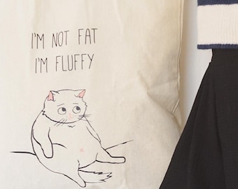 Bolsa de mano con diseño de gato esponjoso, bolsa de algodón, bolsa de mano ecológica, bolsa de compras ecológica