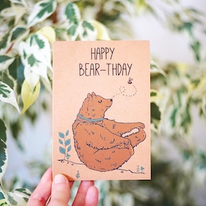 CARTE D'ANNIVERSAIRE JOYEUX BEARTHDAY, illustration d'ours, carte d'anniversaire, carte postale, carte de voeux