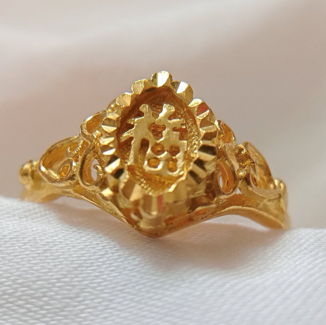 Vintage Chinese 24K Gold Statement Ring Art Deco Filigree Gold Etsy