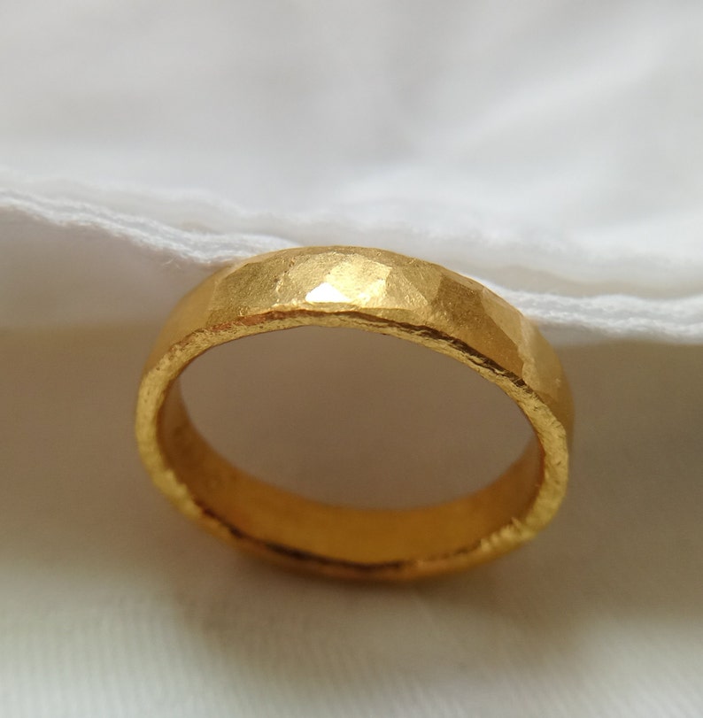 Vintage 24K Gold Hammered Ring Handcrafted Matte Gold Ring Etsy