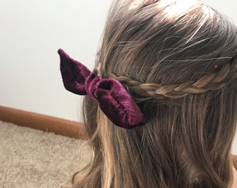 Maroon Velvet Tie Hair Bow Made to Order Clip or Headband