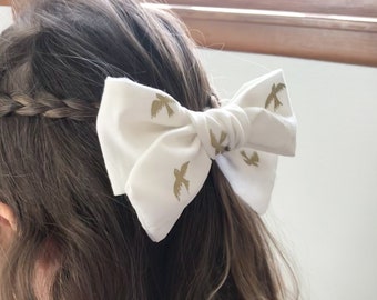 Large over sized linen white bow, school girl bow, hand tied bow