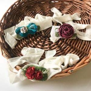 Dainty tie back stretch knit head band for babies or newborns