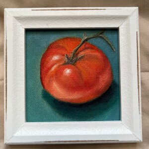 Tiny oil painting, small oil painting small framed painting, painting of tomato, tomato, tomato art, tomato painting, framed tomato painting