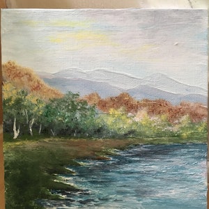 Autumn Lake: Landscape painting, lake painting, landscape paintings, painting of trees painting of lake acrylic painting small painting lake