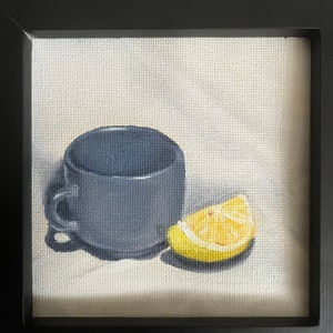 Small art, small original art, small oil painting, original oil painting, tiny painting, framed painting, small framed art, lemon painting