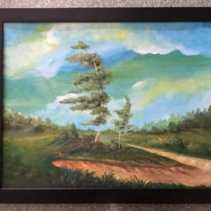 Landscape painting, landscape paintings, original landscape art, acrylic tree painting landscape acrylic painting cloud art tree painting image 3